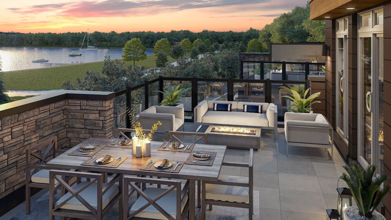 Rendering of Orillia Fresh Towns terrace dusk
