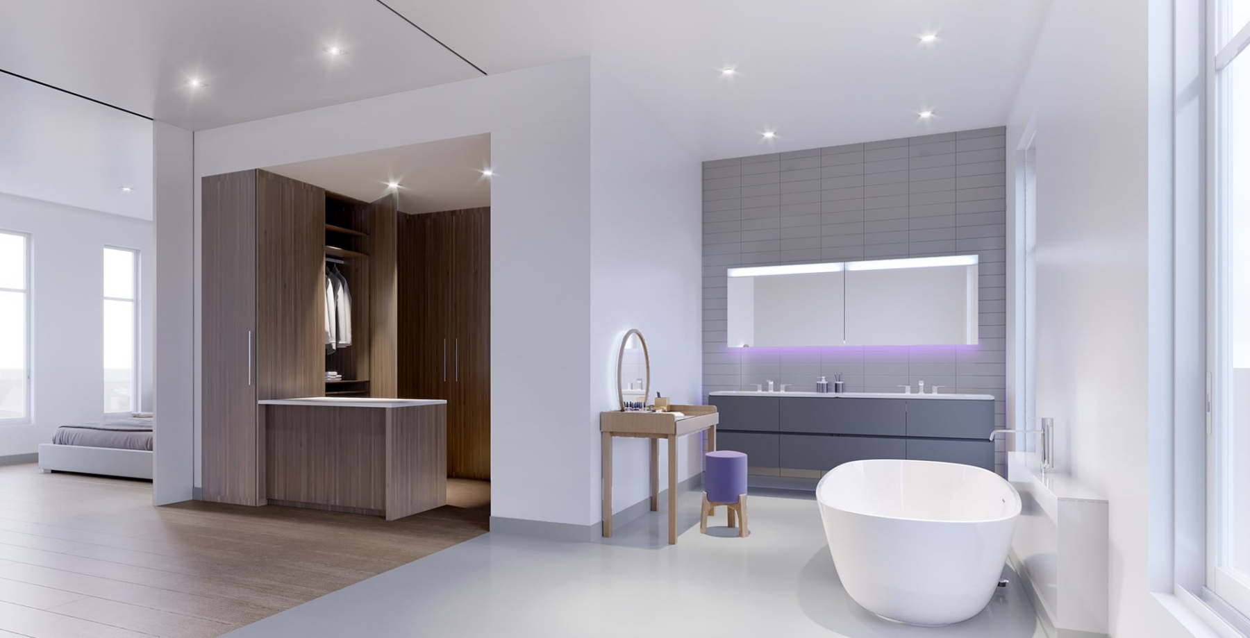 The Shores of Port Credit suite bedroom with bath