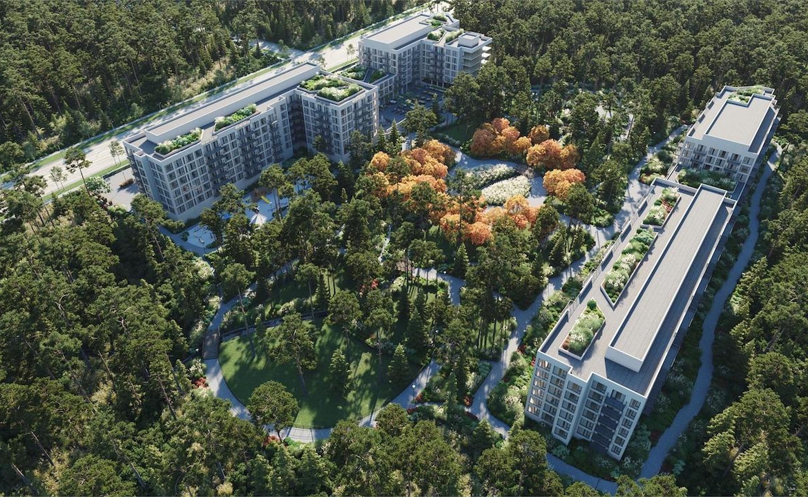 Aerial rendering of Twin Regency Condos