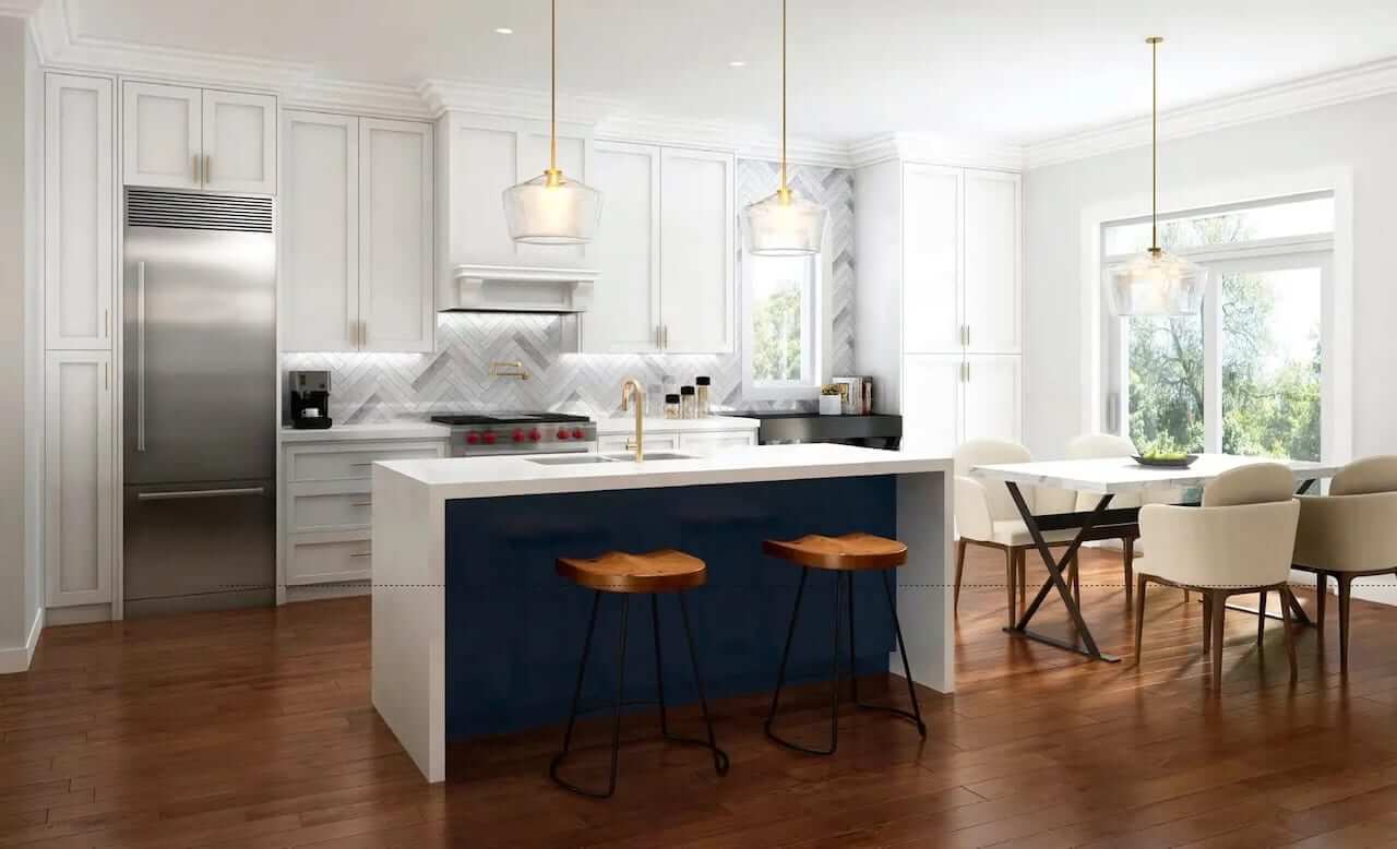 Rendering of Victory Green interior kitchen