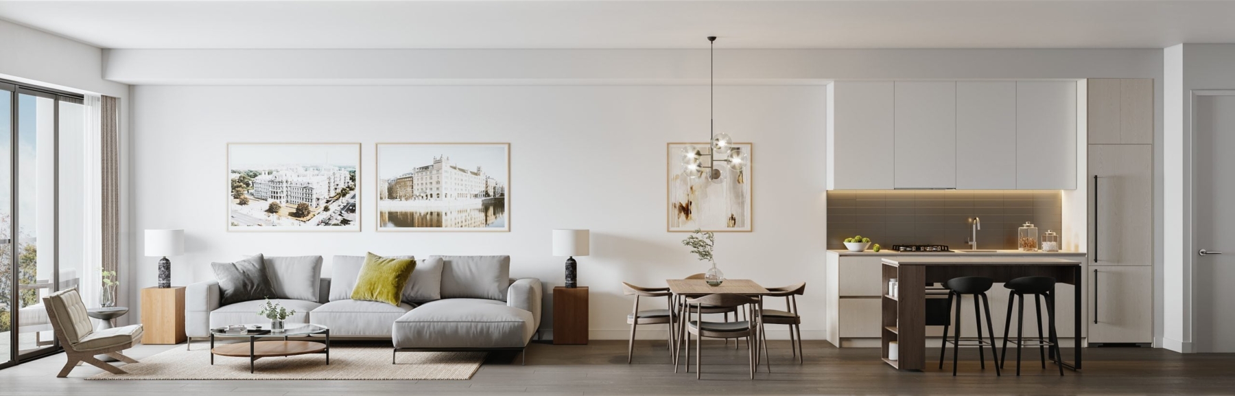 Rendering of Marla on the Park condos suite interior open-concept