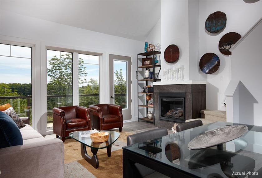 Treetops Condos living room with fireplace