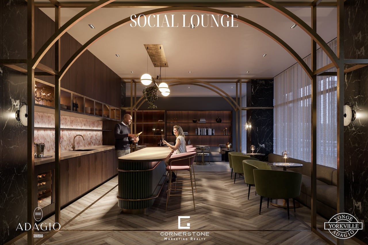 Rendering of Adagio Condos bar lounge