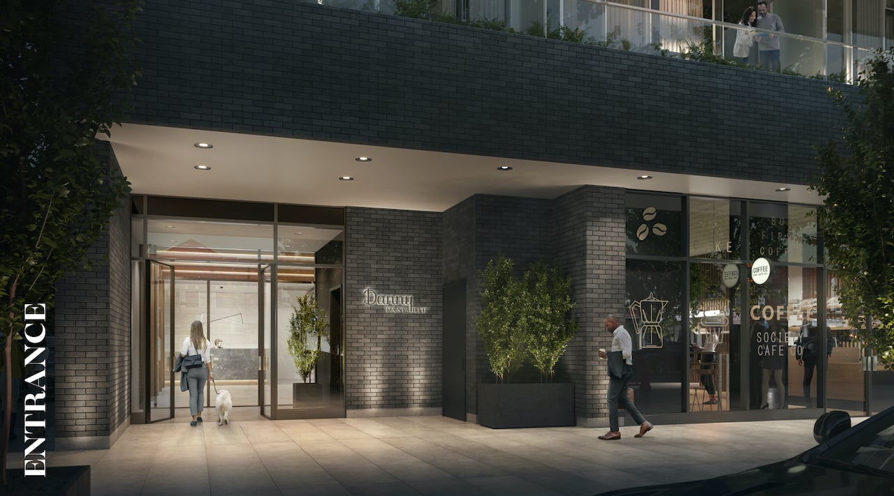 Rendering of Danny Danforth exterior entrance at night