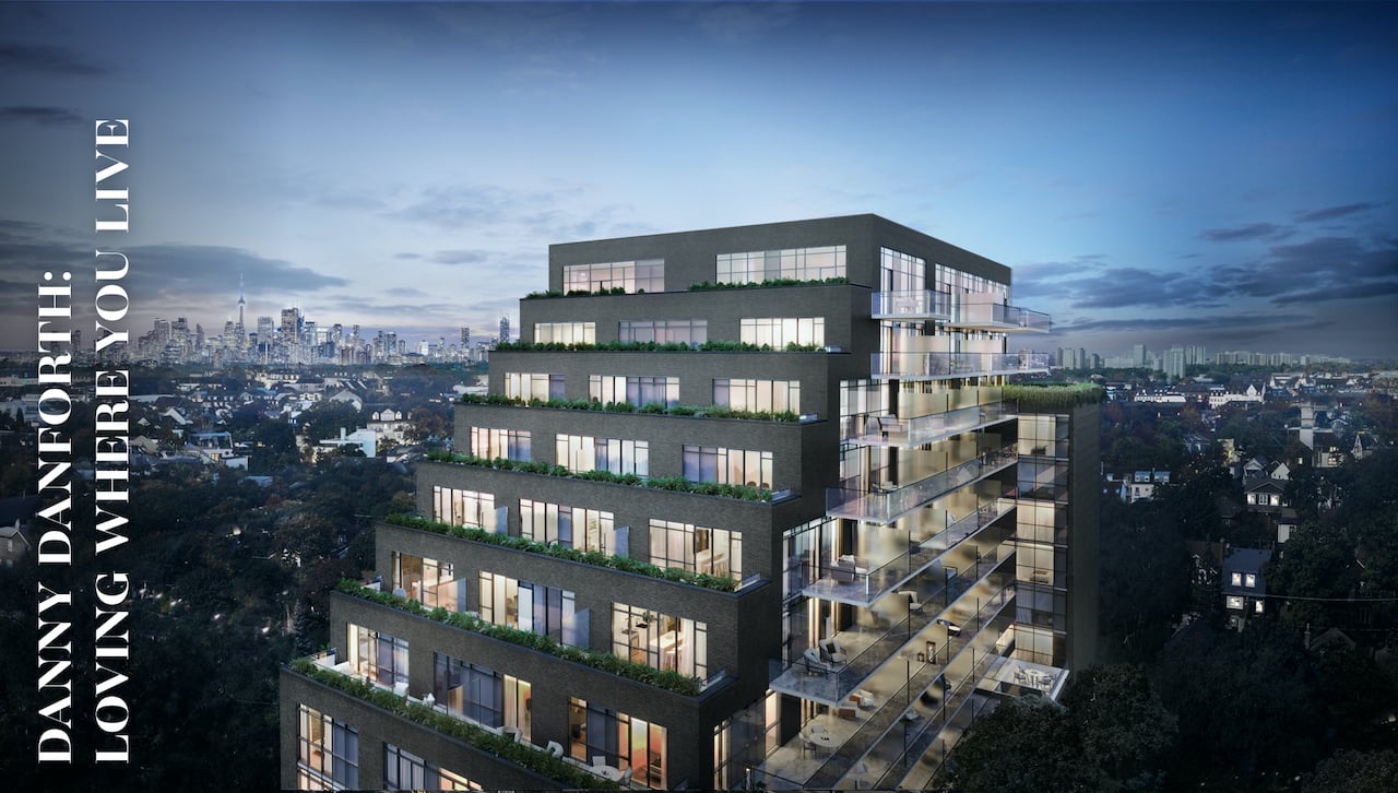 Rendering of Danny Danforth exterior aerial evening