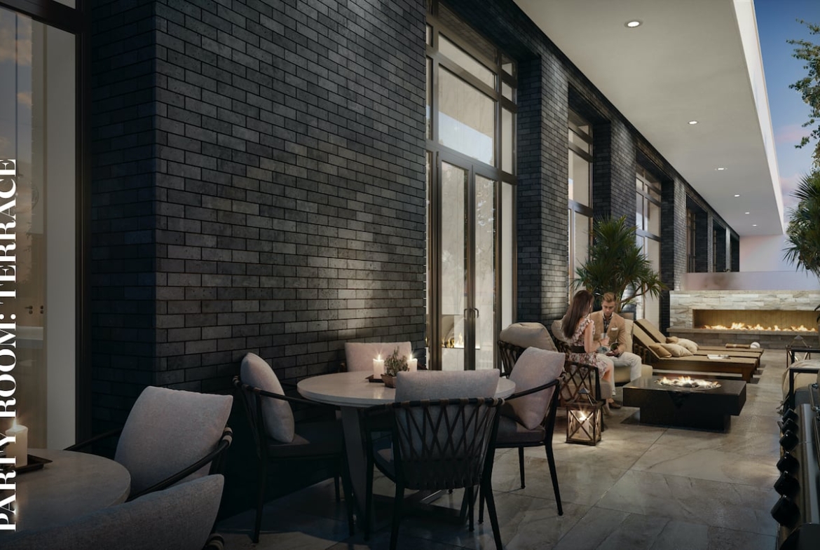 Rendering of Danny Danforth exterior party room terrace at night