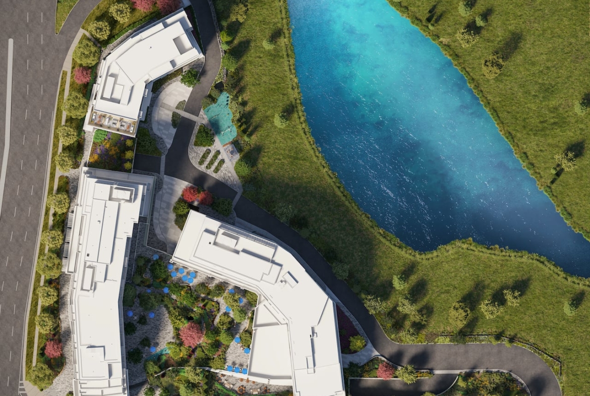 Rendering of Kindred Condos aerial site plan
