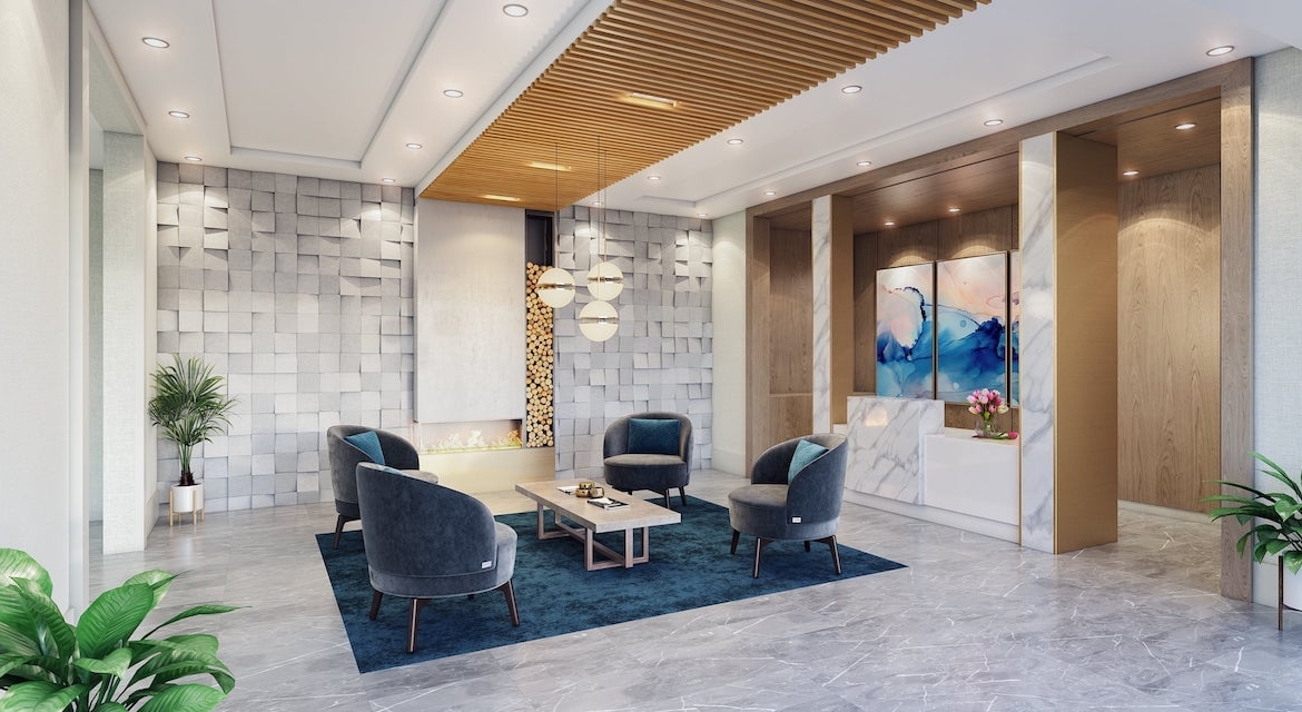 Rendering of LakeVu Two lobby