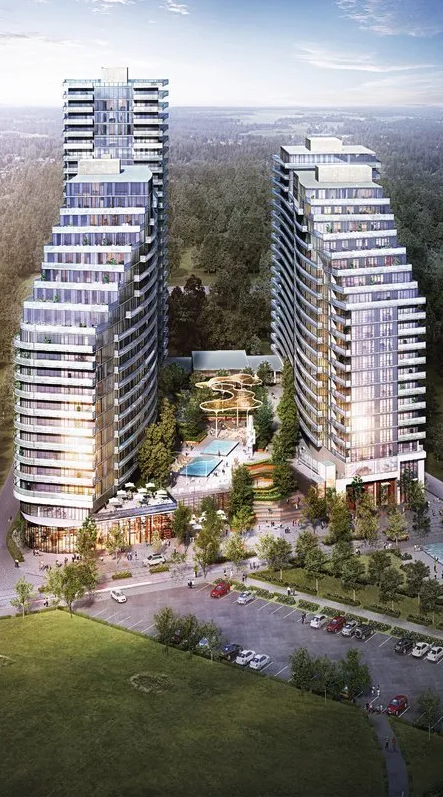 Aerial rendering of Nahid Harbour condo towers