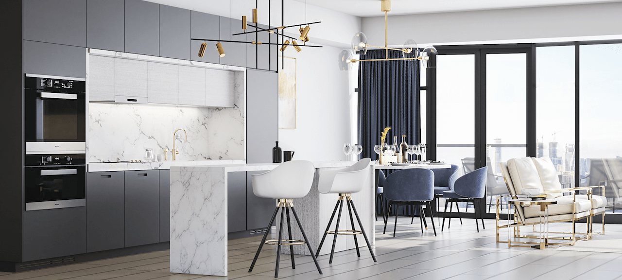 Rendering of Nahid on Broadview suite interior kitchen