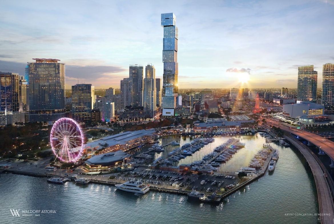 Rendering of Waldorf Astoria building aerial