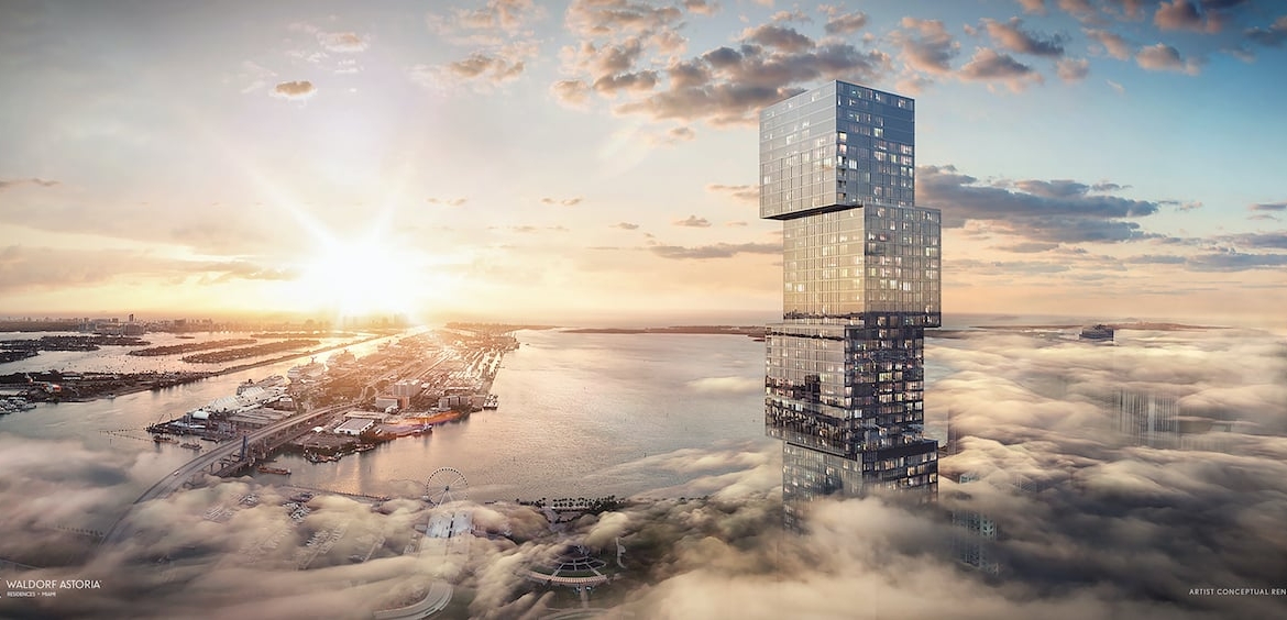 Rendering of Waldorf Astoria exterior in the clouds