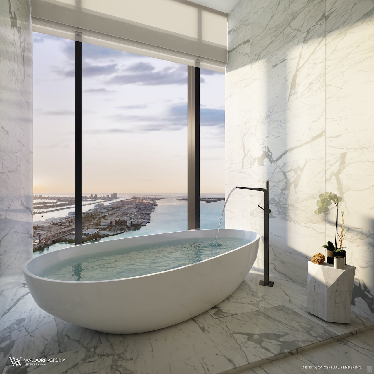 Rendering of Waldorf Astoria suite master bath