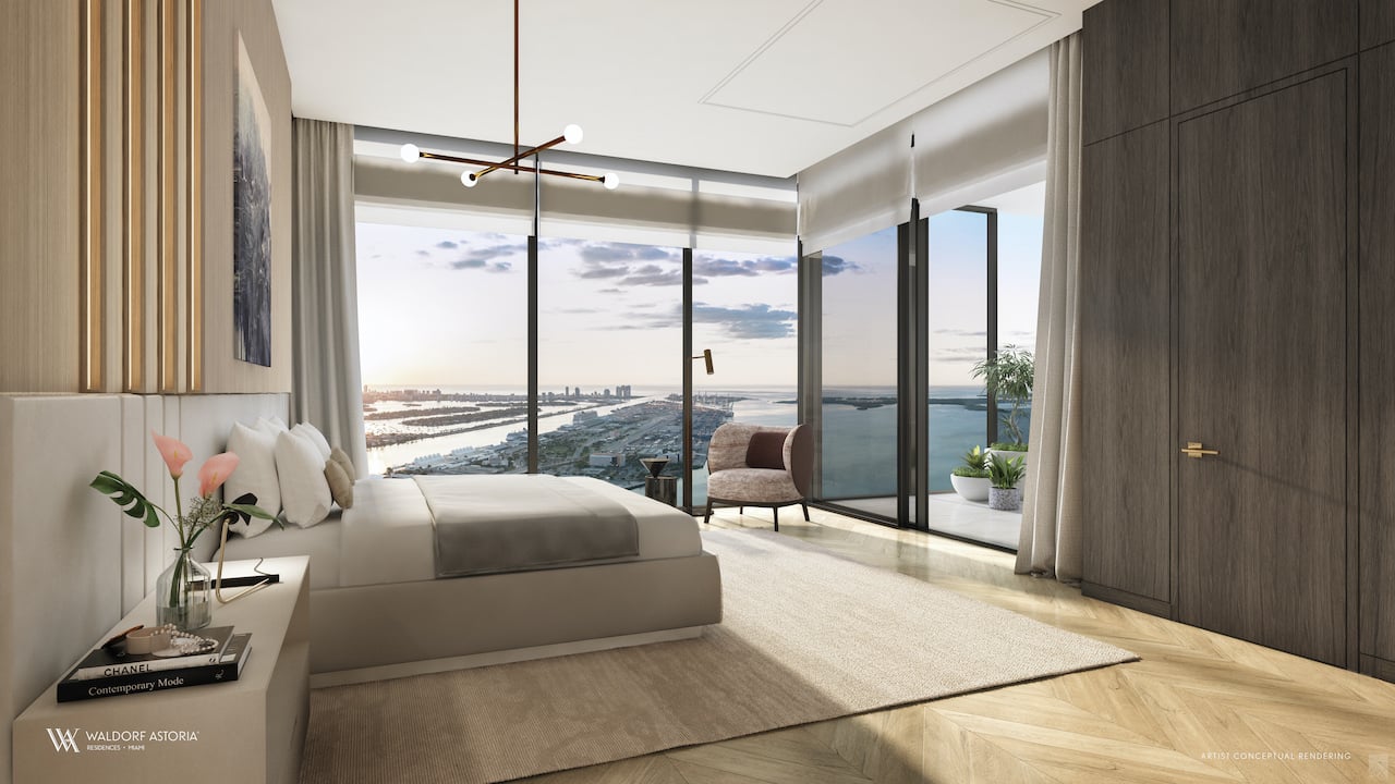 Rendering of Waldorf Astoria suite primary room