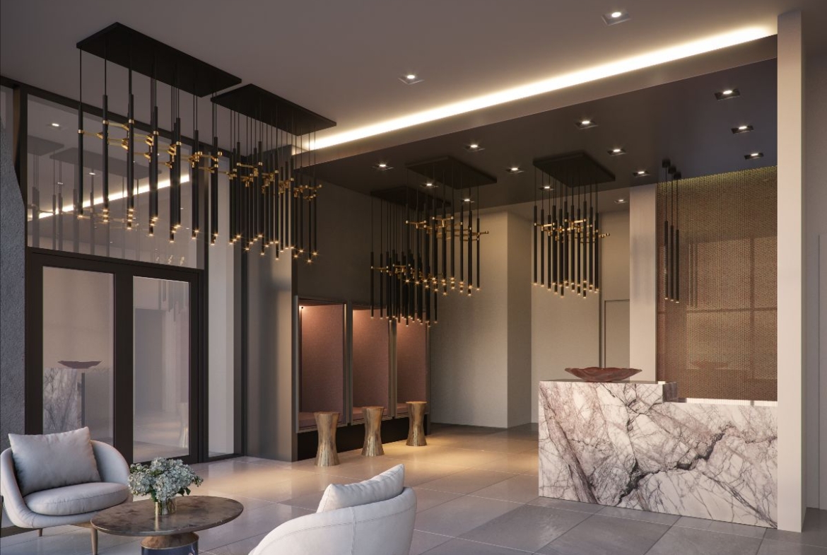 Rendering of LeftBank Condos lobby with concierge