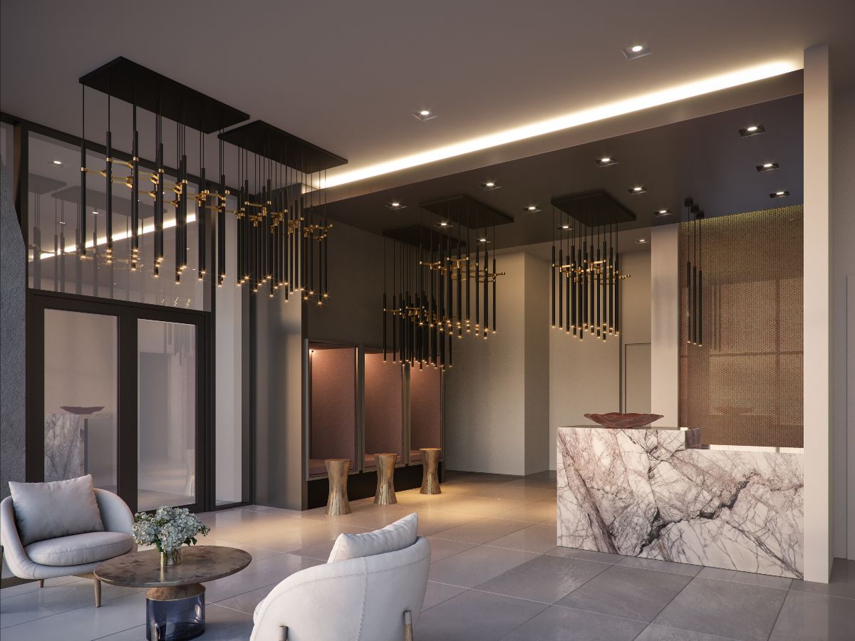 Rendering of LeftBank Condos lobby with concierge