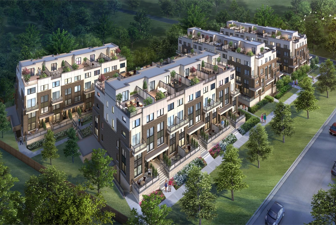 Aerial rendering of Market District Urban Towns in Pickering