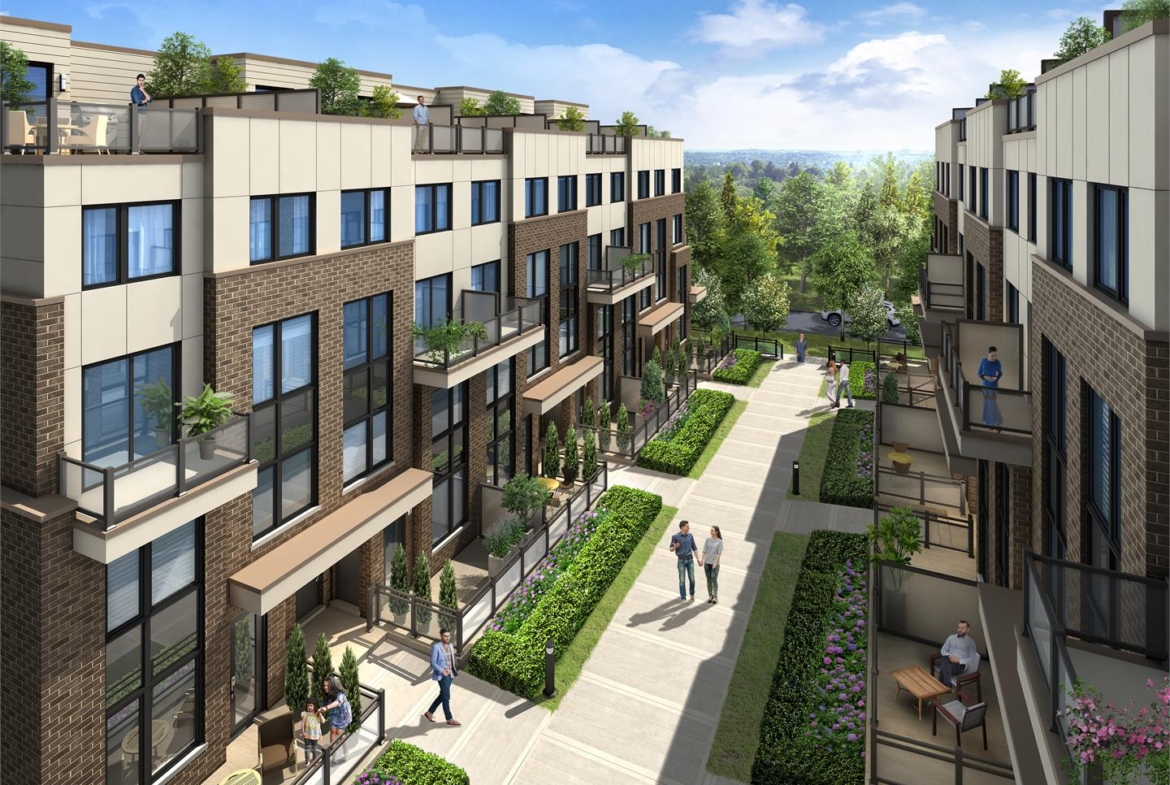 Courtyard rendering of Market District Urban Towns in Pickering