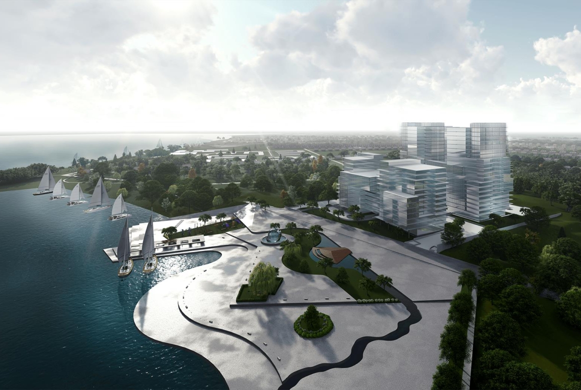 Aerial rendering of Nahid Harbour during the day