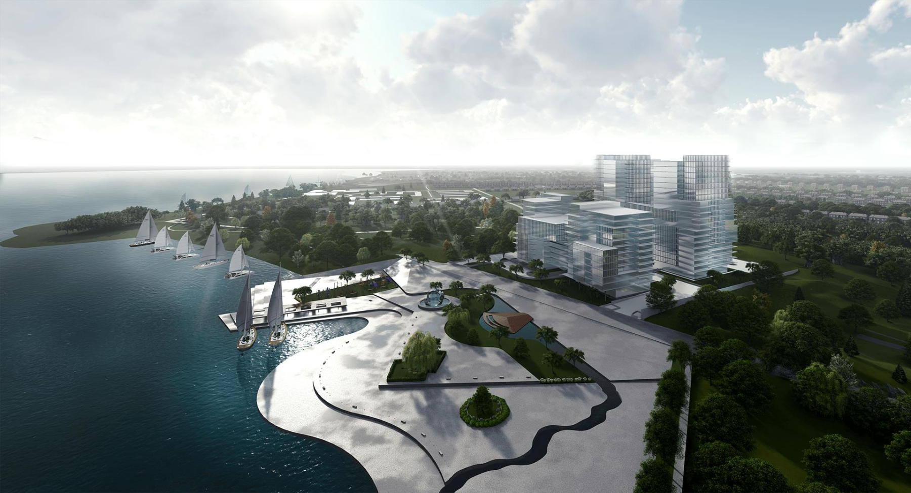 Aerial rendering of Nahid Harbour during the day