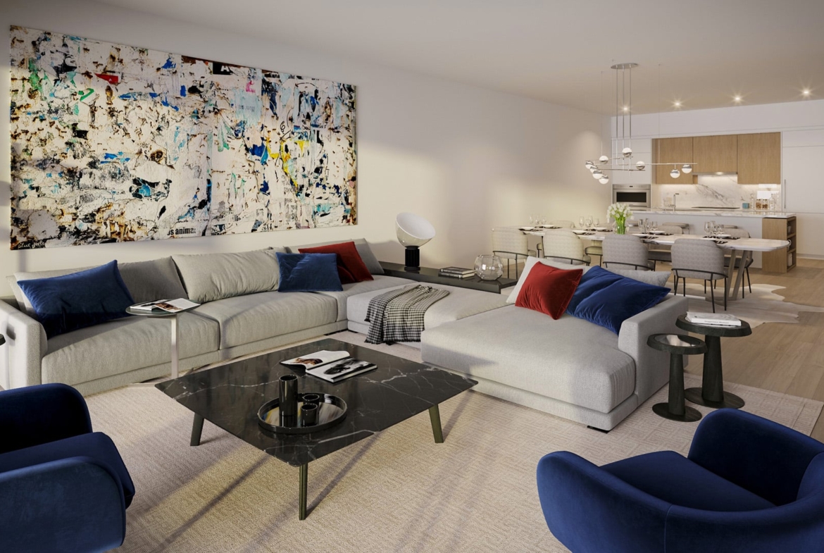 Rendering of Residences on Keewatin Park suite living room