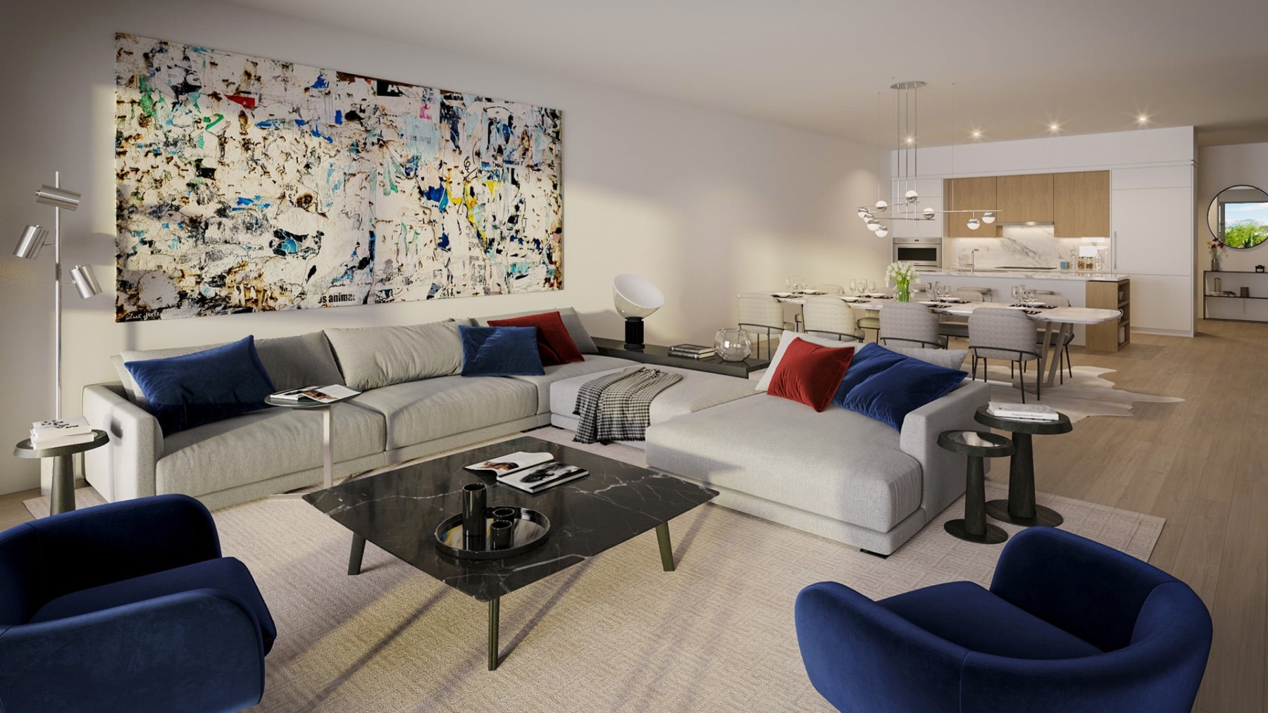 Rendering of Residences on Keewatin Park suite living room