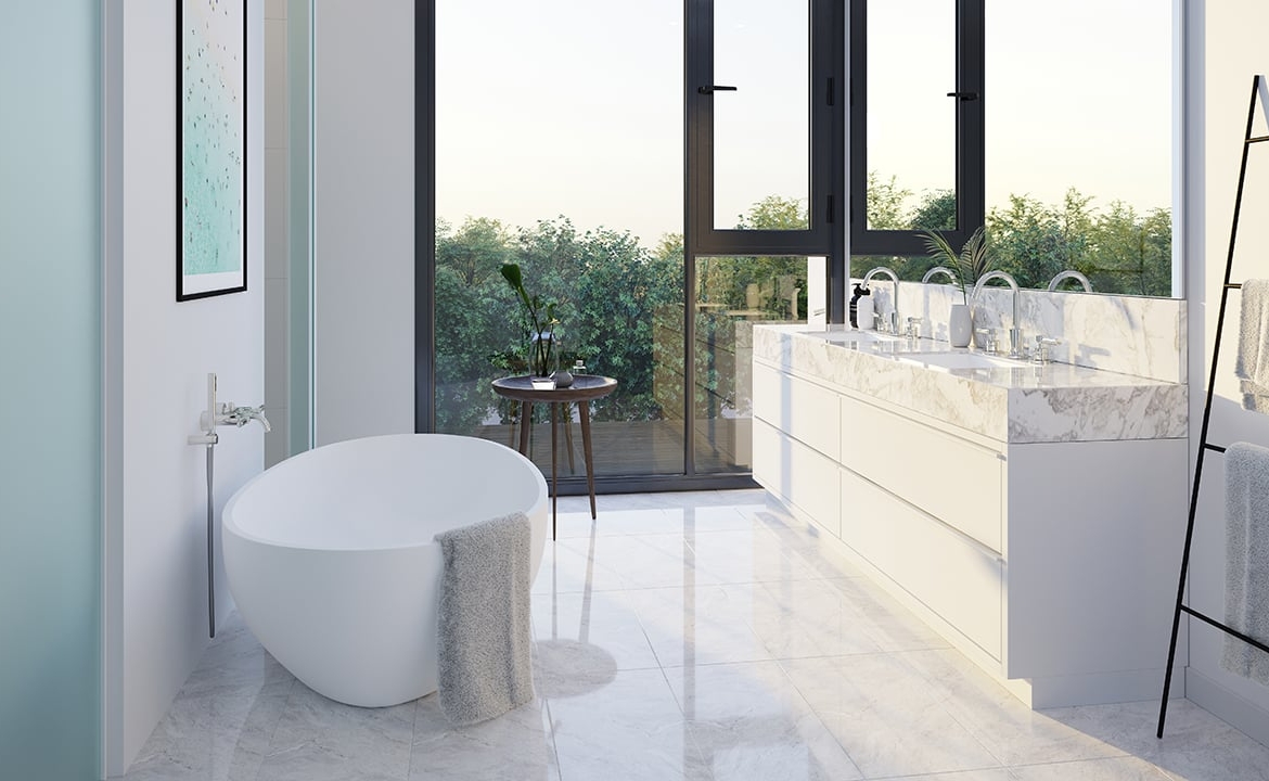 Rendering of Residences on Keewatin Park Towns suite interior bathroom