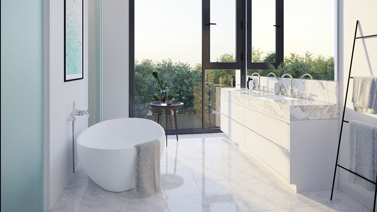Rendering of Residences on Keewatin Park Towns suite interior bathroom