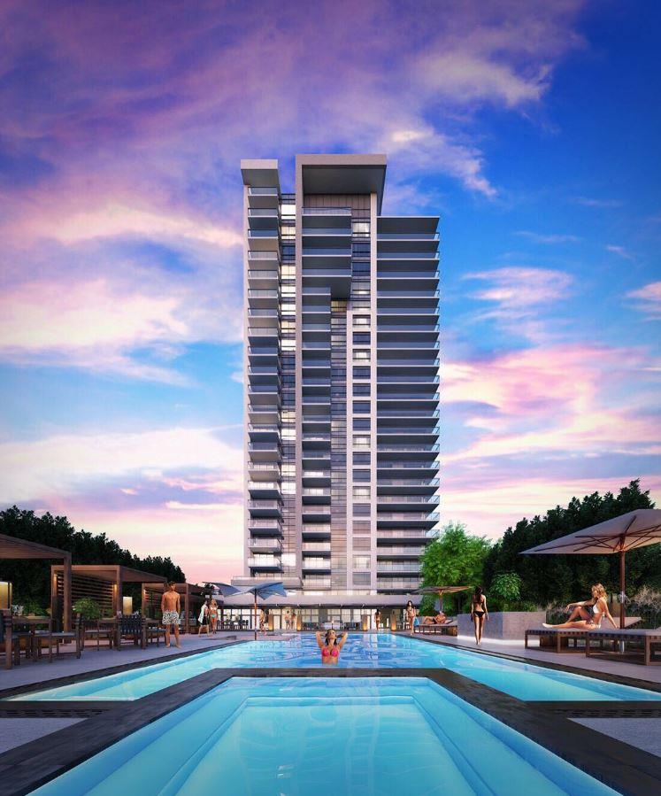 Rendering of SF3 Condos and Towns exterior with pool