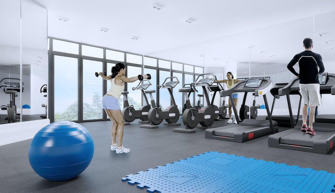 Rendering of SweetLife Condos and Towns fitness centre with yoga