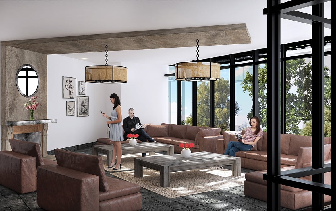 Rendering of SweetLife Condos and Towns lobby