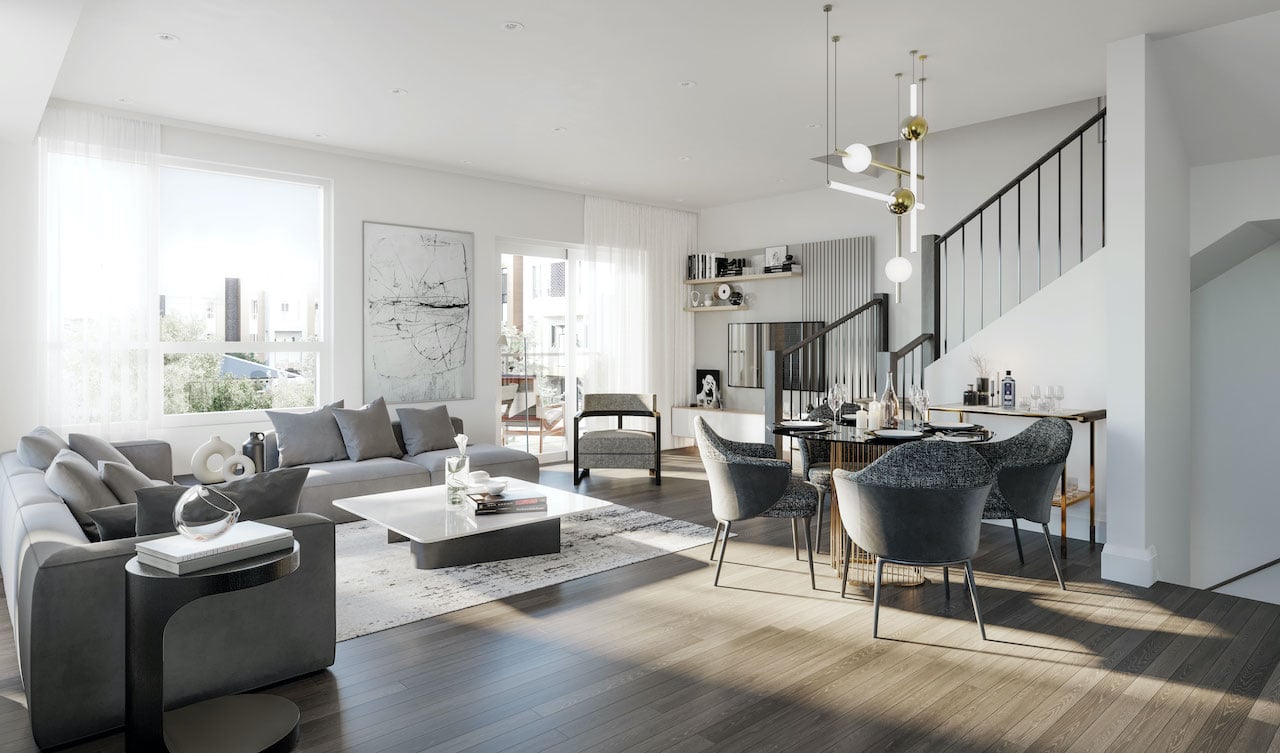 Rendering of Glenway Urban Towns suite interior main living area