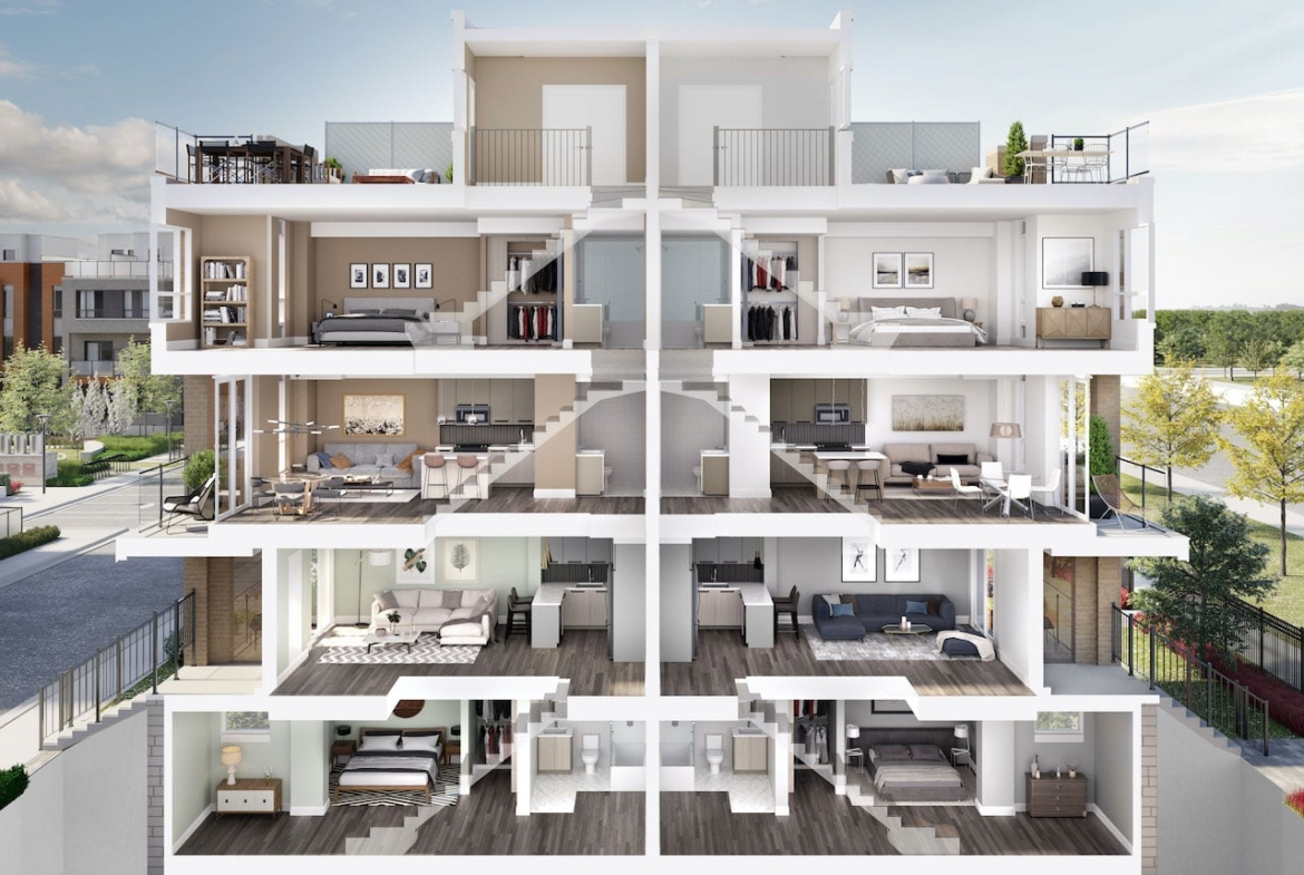 Rendering of Glenway Urban Towns dollhouse view