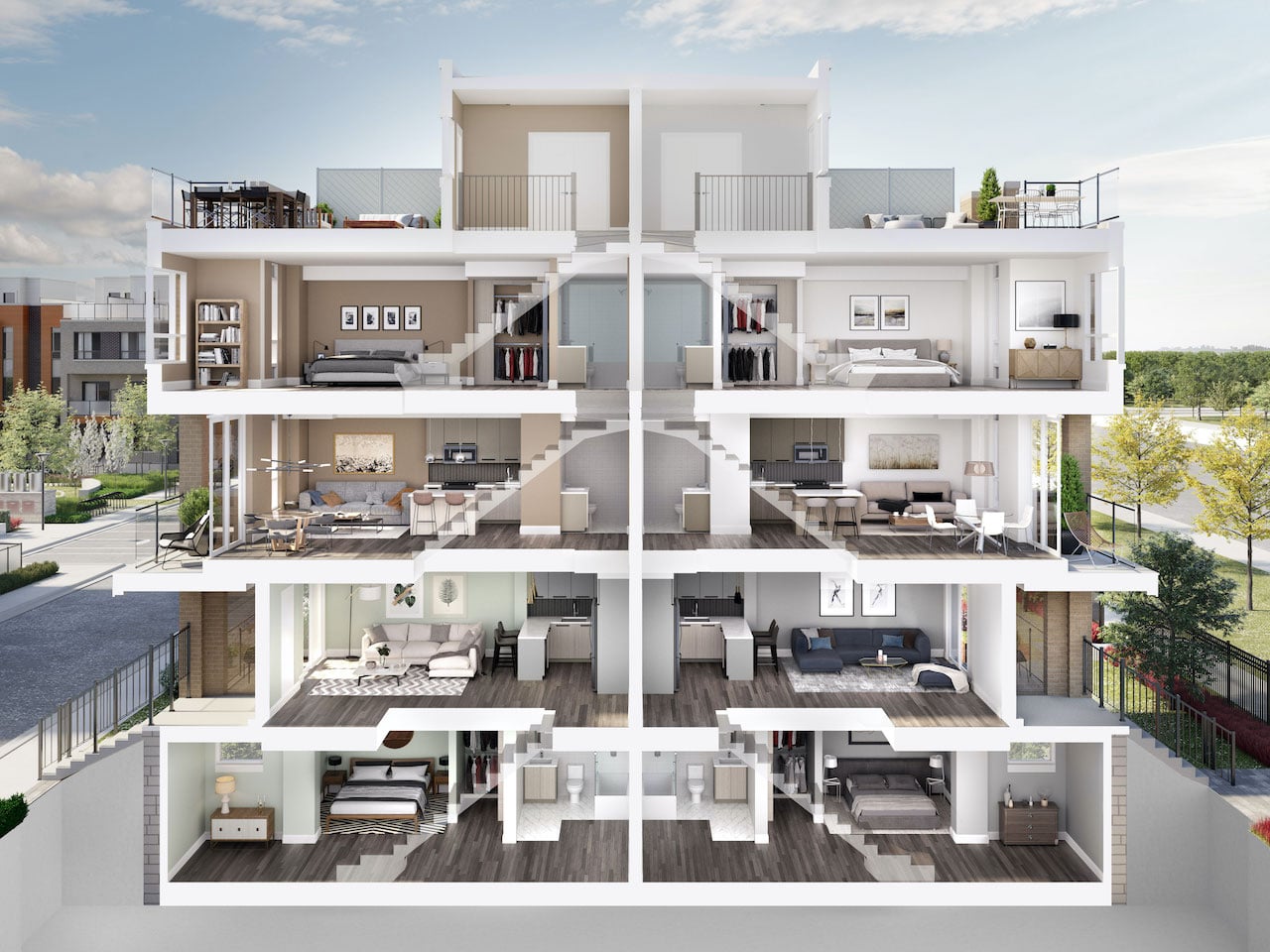 Rendering of Glenway Urban Towns dollhouse view
