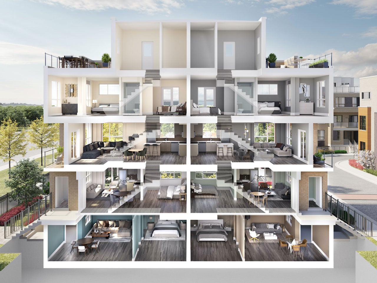 Rendering of Glenway Urban Towns doll house view