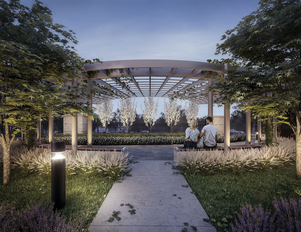 Rendering of Glenway Urban Towns courtyard in the evening