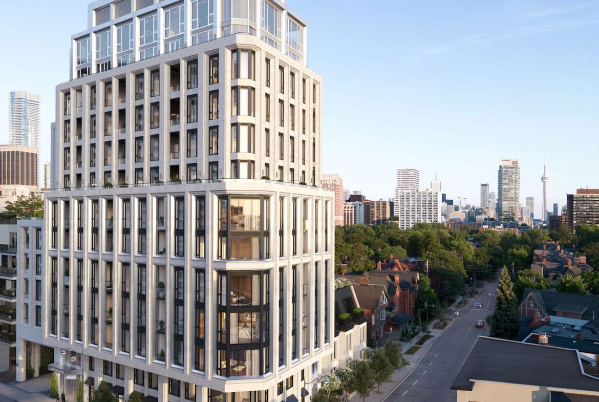 Rendering of The Bedford exterior full tower view during the day