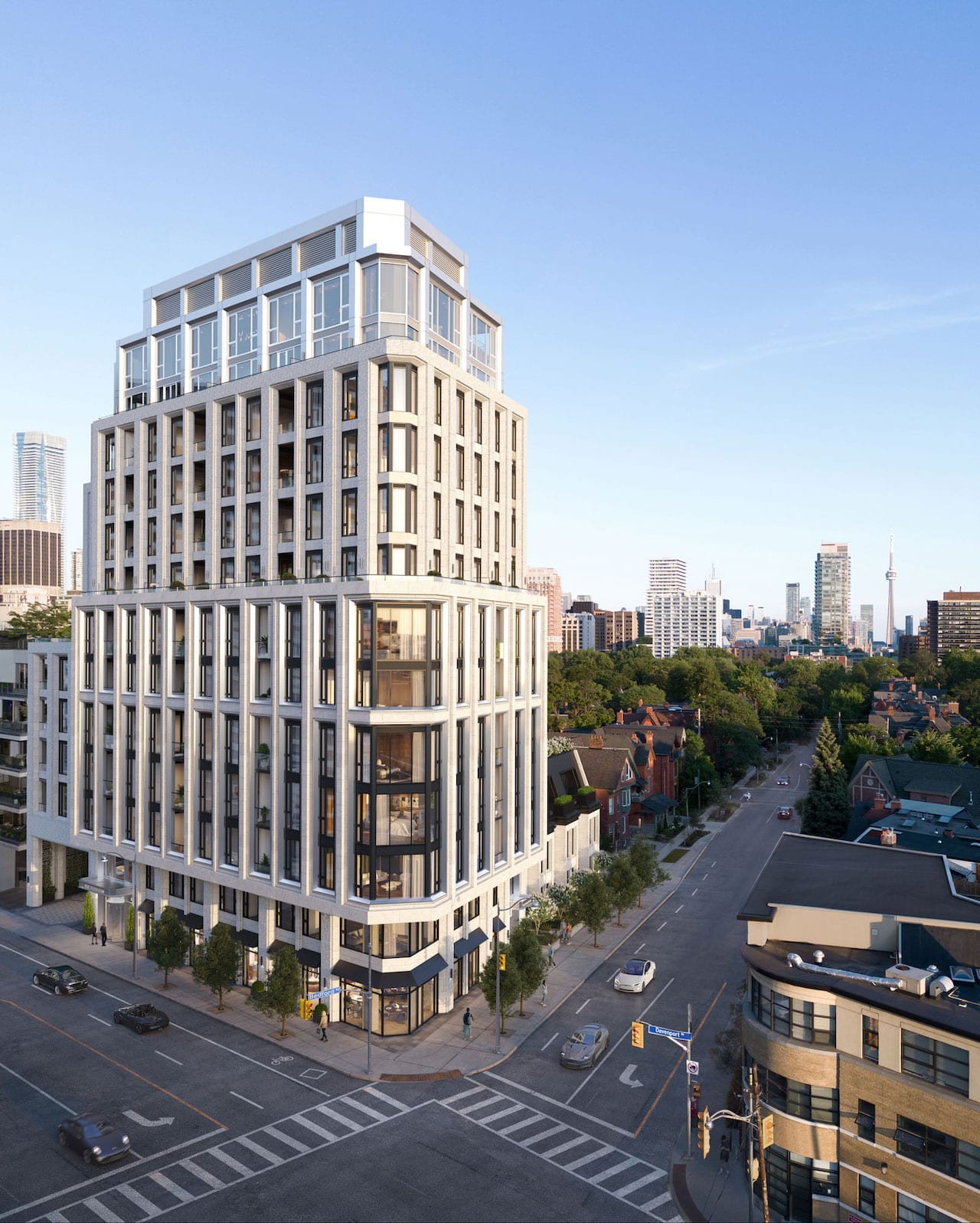 Rendering of The Bedford exterior full tower view during the day