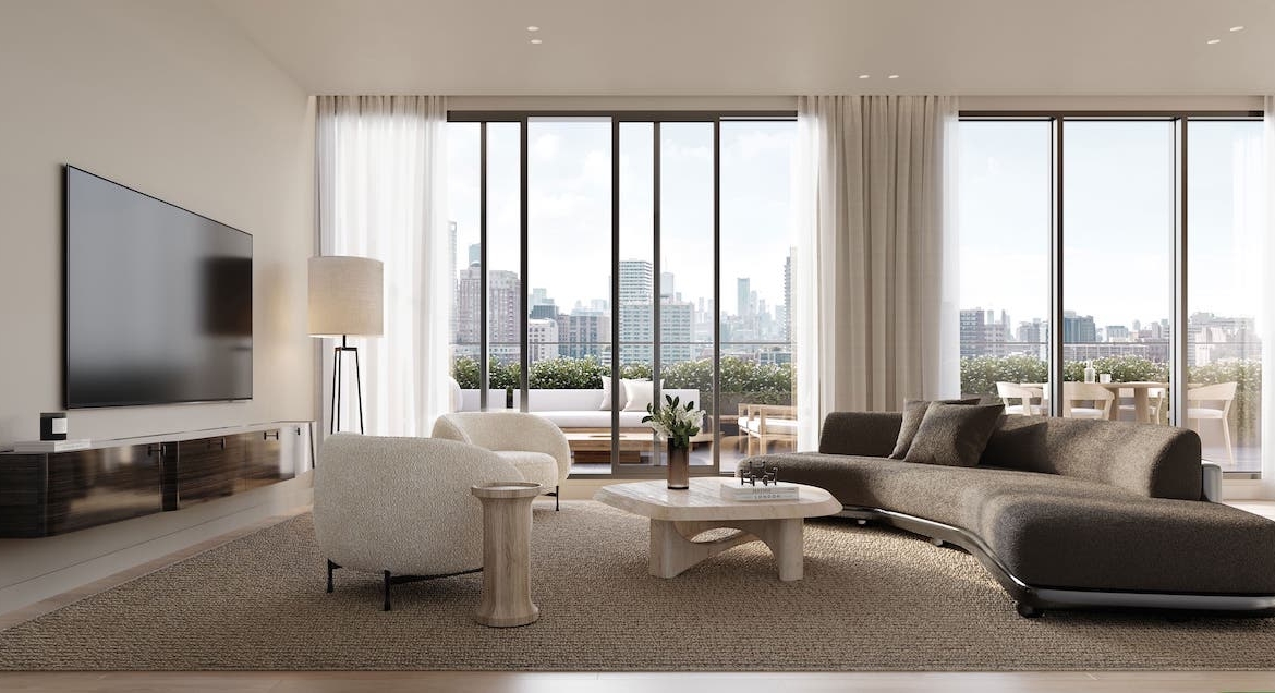 Rendering of The Bedford suite living room