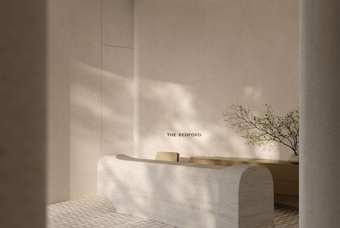 Rendering of The Bedford lobby with concierge
