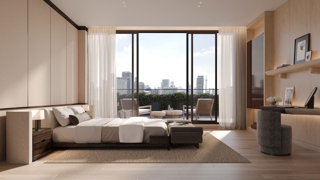 Rendering of The Bedford suite primary bedroom