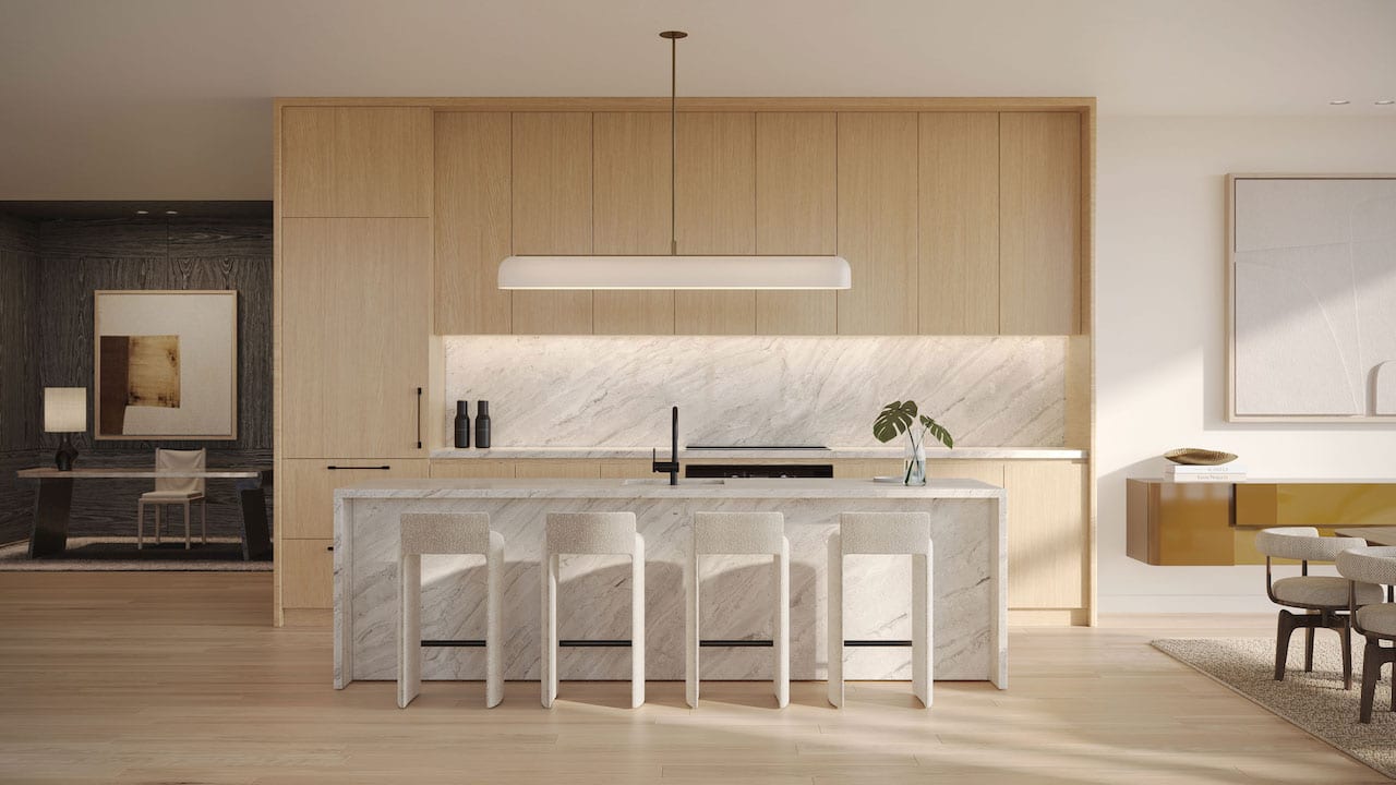 Rendering of The Bedford suite kitchen area