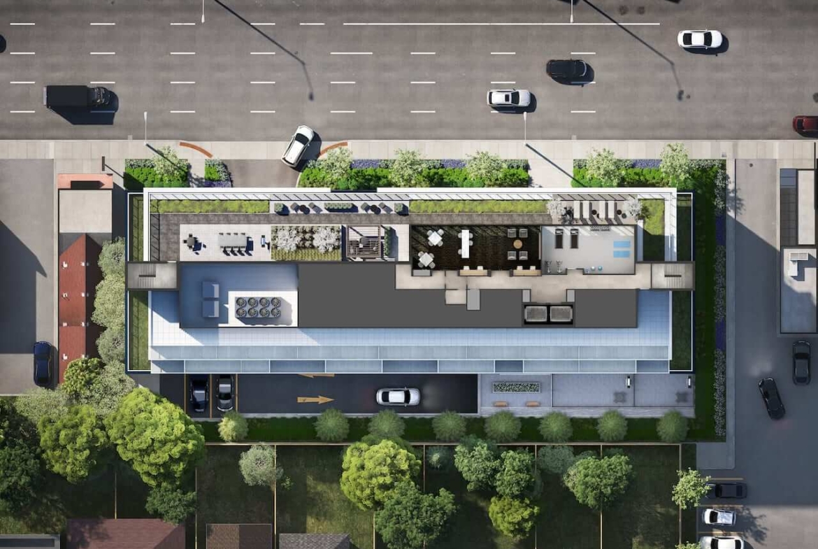 Rendering of Westgate exterior amenities top view