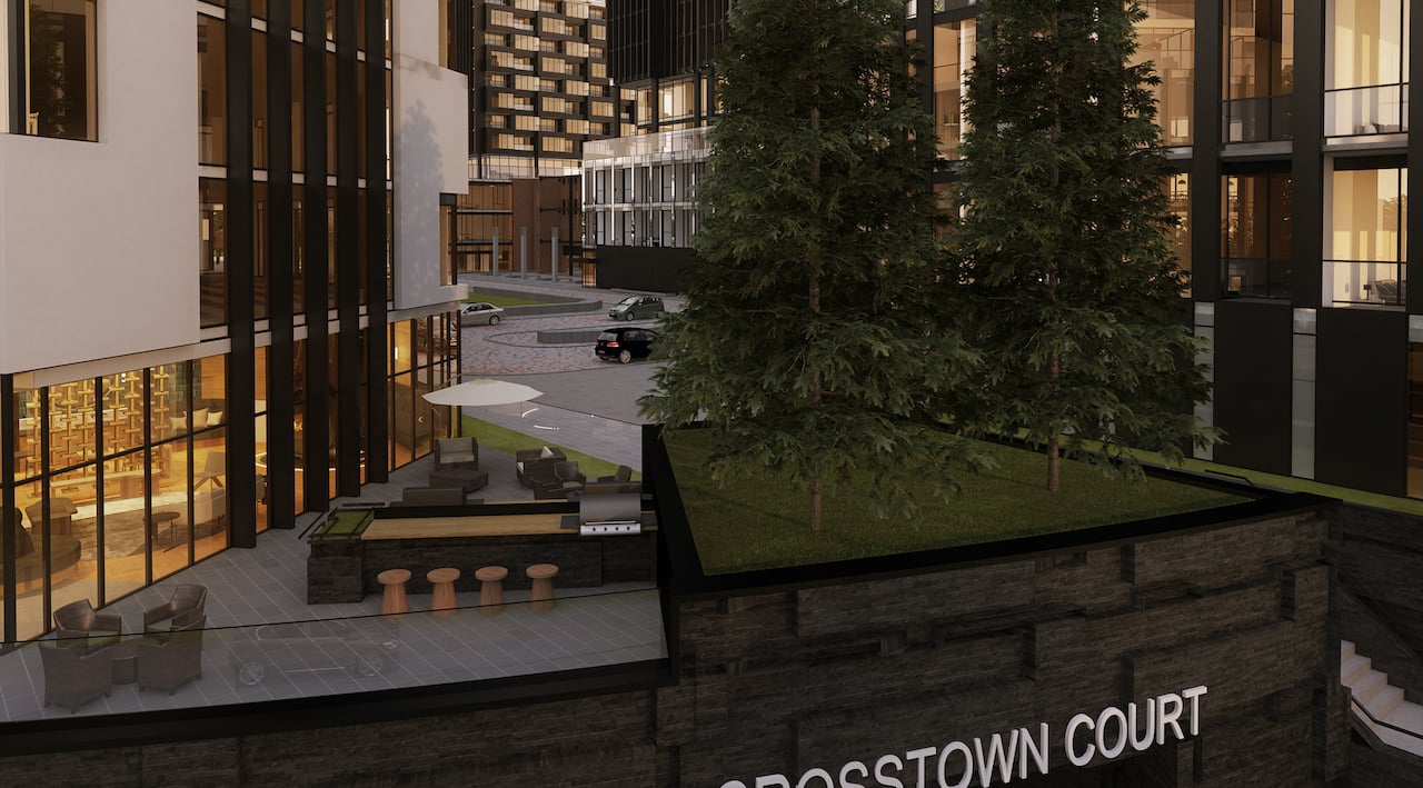 Crest Condos exterior terrace night