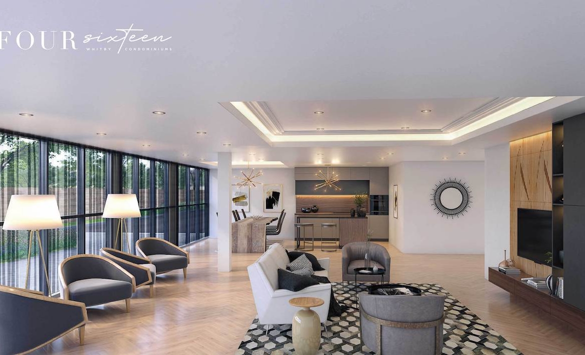 Rendering of Four Sixteen Whitby Condos lounge