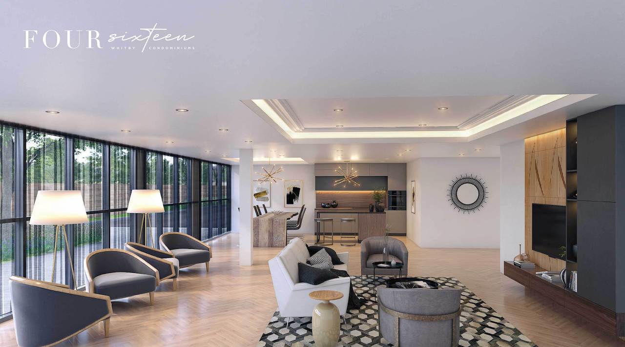 Rendering of Four Sixteen Whitby Condos lounge