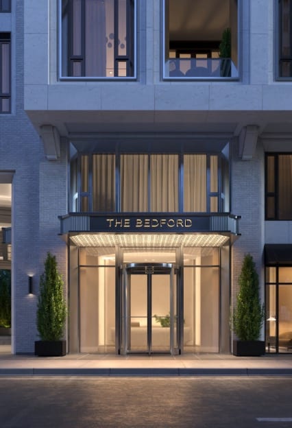 Rendering of The bedford Condos exterior entrance at night