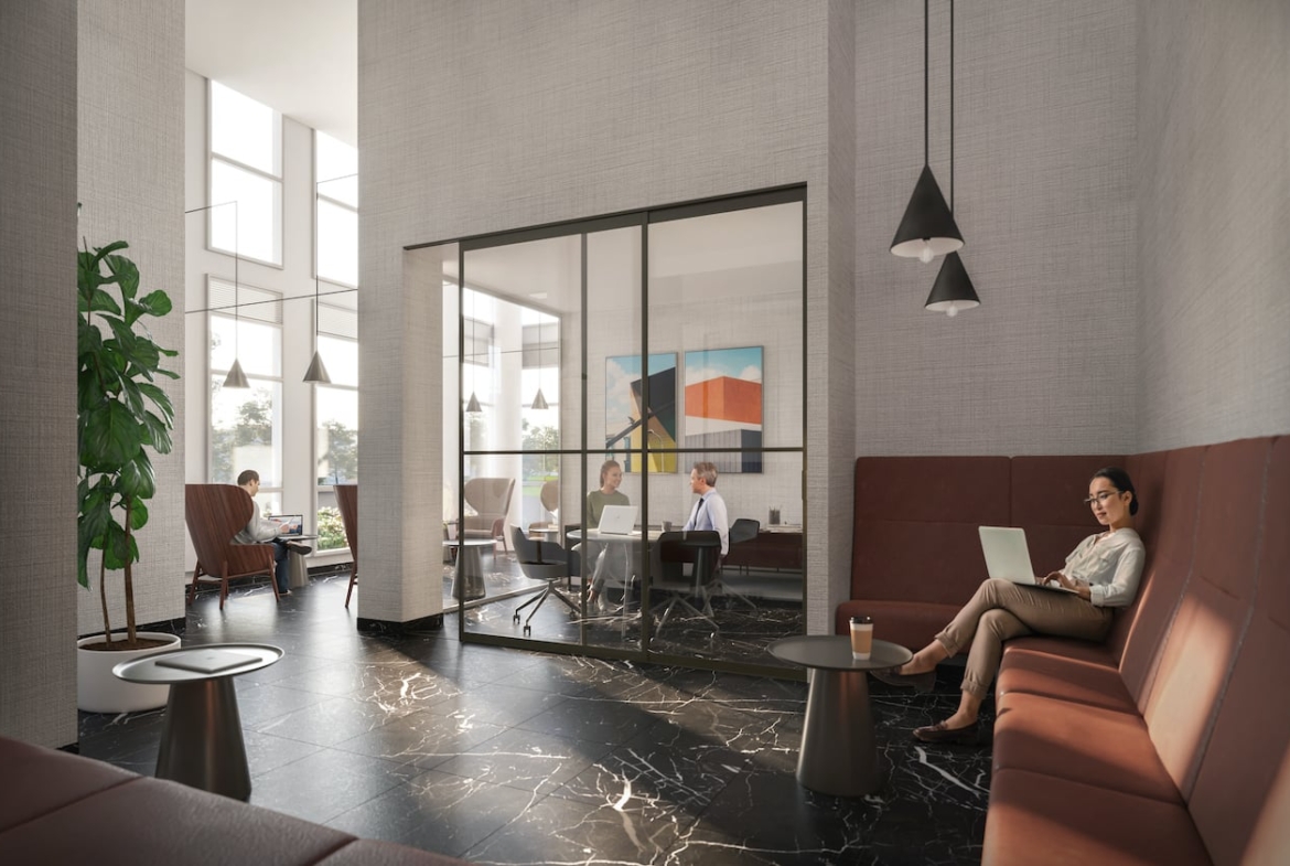 Rendering of The Wilmot Condos Interior tech lounge