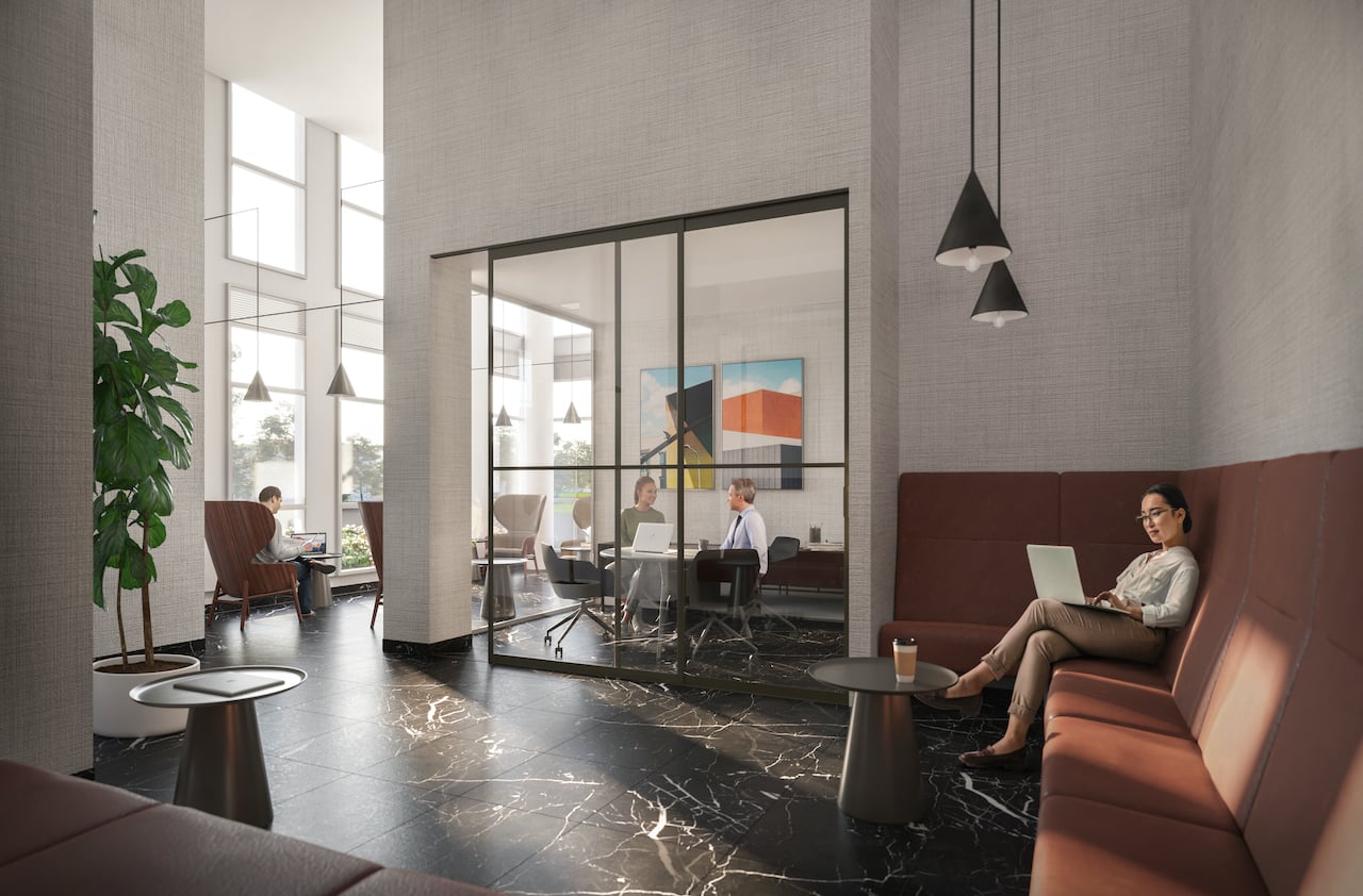 Rendering of The Wilmot Condos Interior tech lounge
