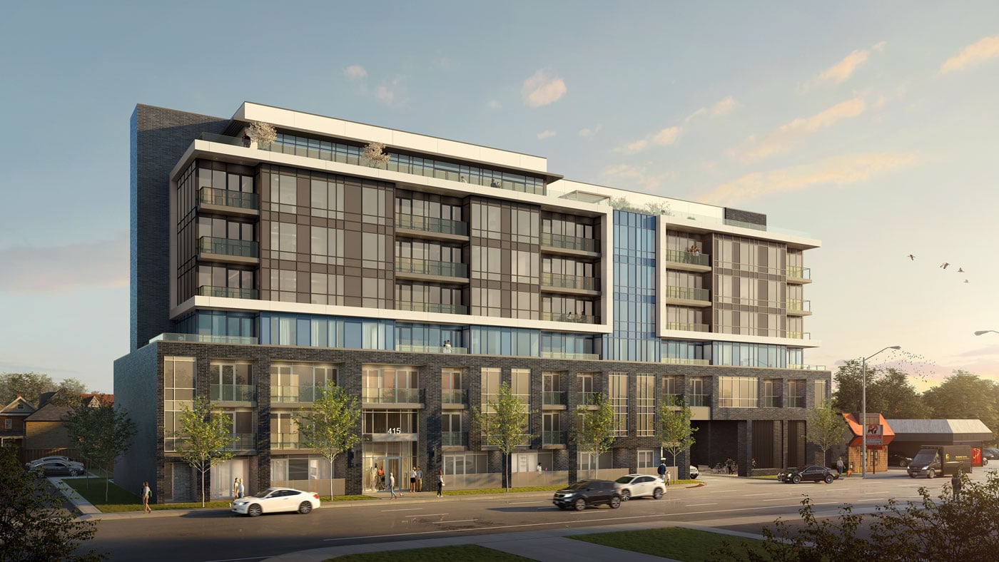 Exterior rendering of WESTGATE on Main Condos in Hamilton